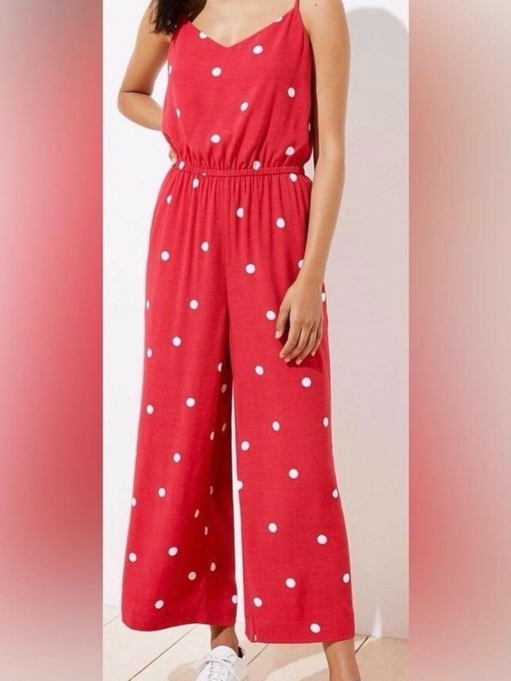 LOFT Red Polka Dot Wide-Leg Jumpsuit